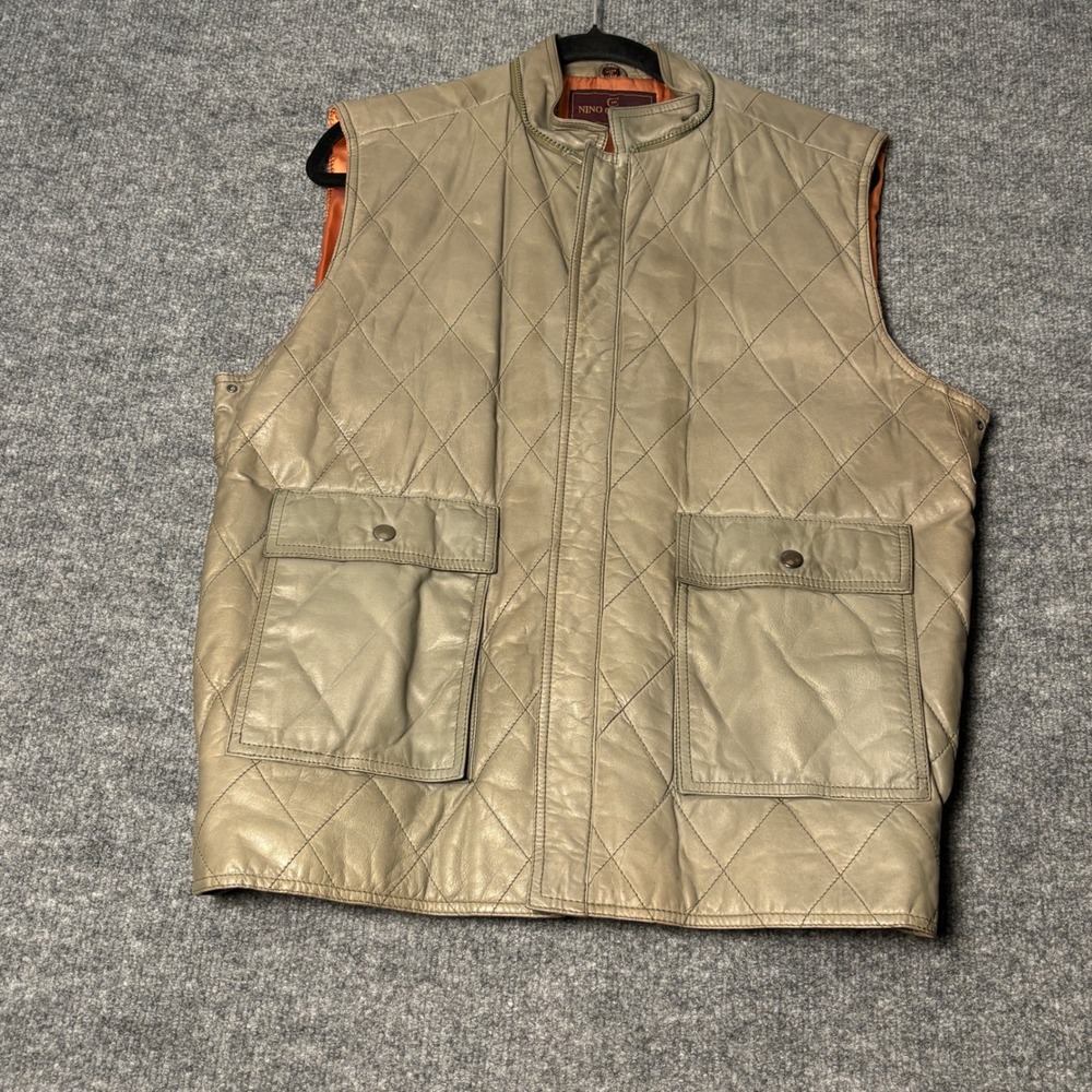 Vintage Nino Cerruti Men's Size 42 Gray Diamond Quilted Genuine Leather‎ Vest